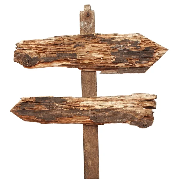 Antika ahşap ok yolu işaret izole üzerinde beyaz — Stok fotoğraf