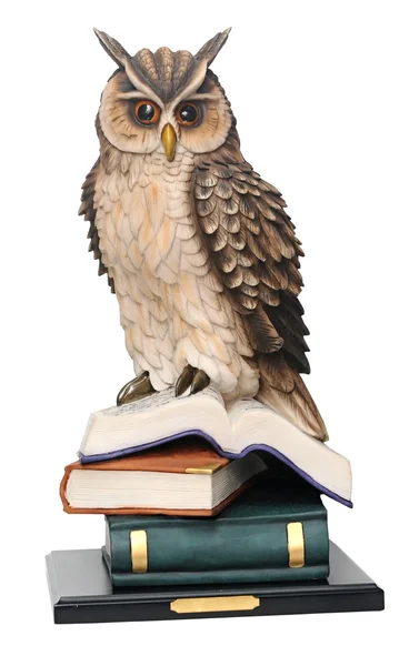 stock image Stack of books and owl isolated on white background. concept edu