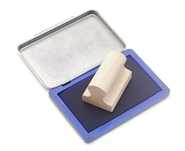 Classic rubber stamp with opened blue ink pad isolated — Stock Photo, Image