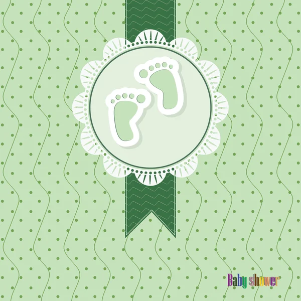 Grüne Babyduschkarte mit Fußabdruck Baby — Stockvektor