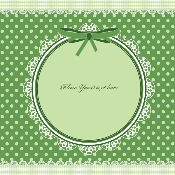 Green frame for your design. polka dot card with lace — Stock Vector