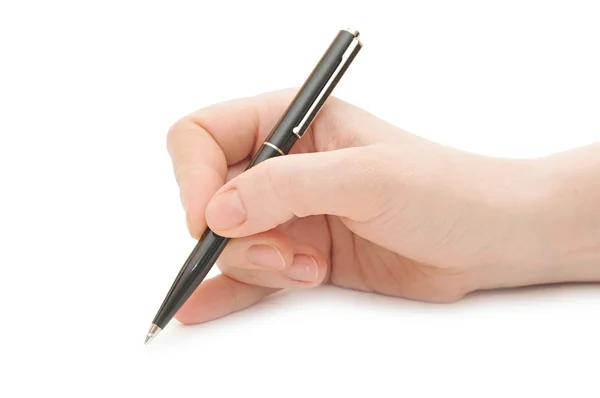 Pen in the man's hand isolated on white background — Stock Photo, Image