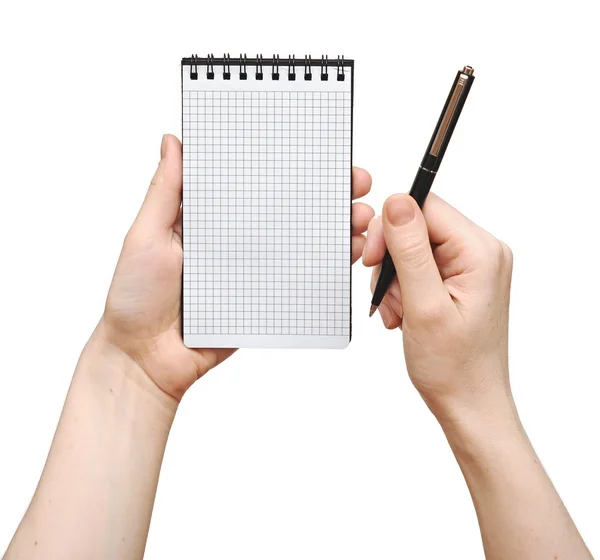 Human hand take a note on blank notepad — Stock Photo, Image