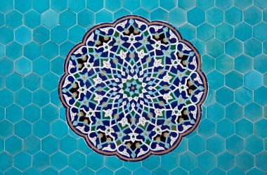 Islamic mosaic pattern with blue tiles clipart