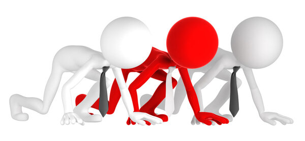 Businessmen lined up on track starting line