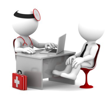 Medical consultation. Doctor and patient talking at the office clipart