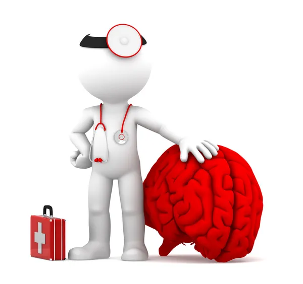 Büyük kırmızı beyin ile doktor — Stok fotoğraf