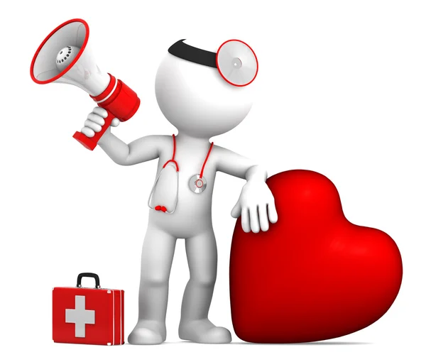 Доктор з великим червоним серцем і стетоскопом — стокове фото