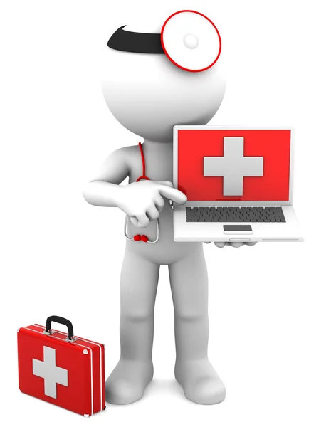 Medic med laptop — Stockfoto