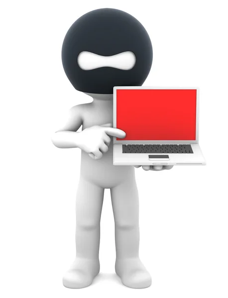 Небезпечний хакер з ноутбуком — стокове фото