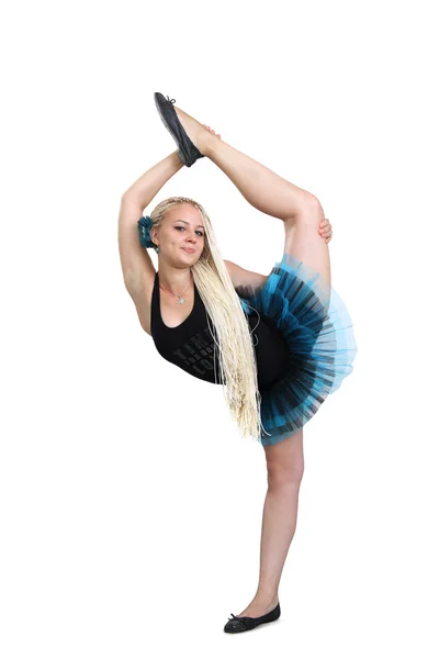 Dziewczynka gimnastyczka w akrobatycznej pozie. — Zdjęcie stockowe
