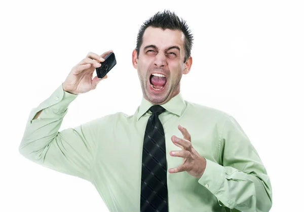 Dühös üzletember sikoltozik a telefon — Stock Fotó