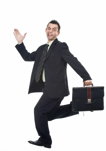 Смешной бизнесмен бегает — стоковое фото