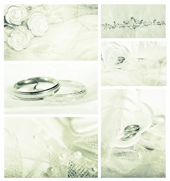 Bröllop collage med detaljer i grå toner — Stockfoto