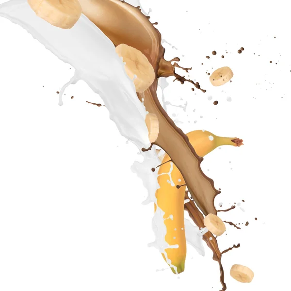 Banaan in chocolade splash — Stockfoto