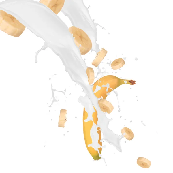 Банан в молочном брызге — стоковое фото