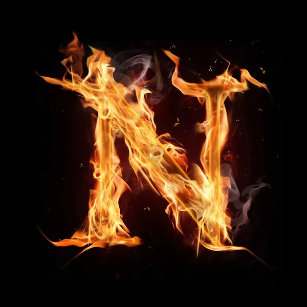 Fire alphabet letter "N" — Stock Photo, Image