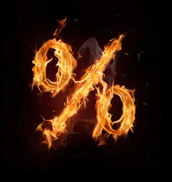 Alfabe yüzde işareti ateş — Stok fotoğraf