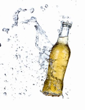 Beer bottle with splashing water clipart