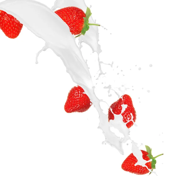 Strawberries in cream splash — Stock Photo, Image