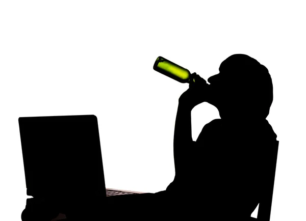 Silhouette of drinking man — Stock Photo, Image