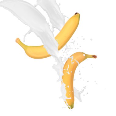 Banana with milk splash clipart