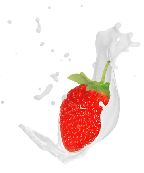 Strawberry in cream splash — Stock Photo, Image