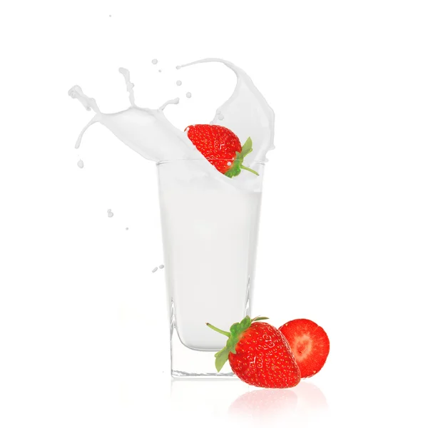 stock image Strawberries with milk splash