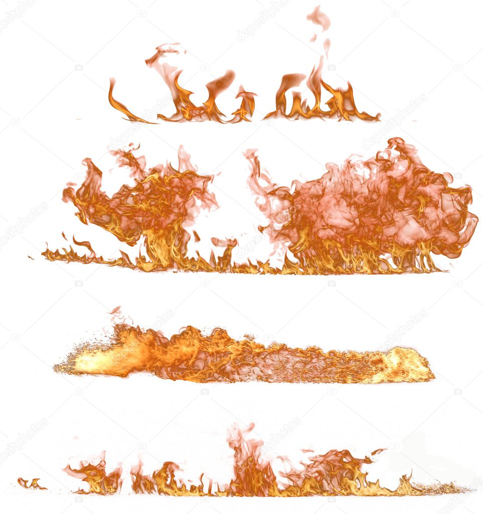 Fire flames collection on white background