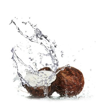 Cracked coconut with water splash clipart