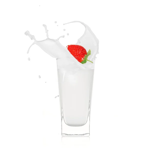 Jordgubbar med mjölk splash — Stockfoto