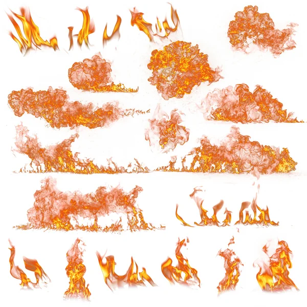 Brand vlammen collectie op wit — Stockfoto