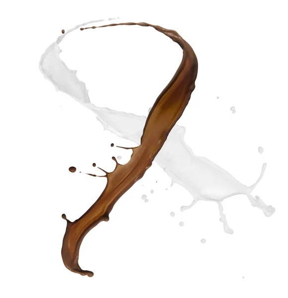 白い背景の上にチョコレートとミルクのスプラッシュ — ストック写真