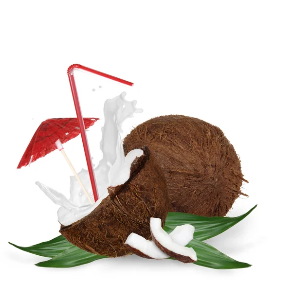 Coco con paja roja —  Fotos de Stock