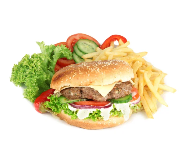 Cheeseburger σε λευκό φόντο — Φωτογραφία Αρχείου