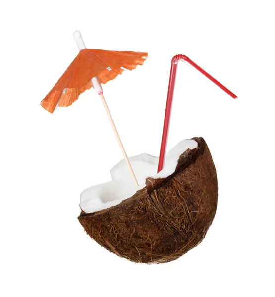Kokosnöt med röda strån — Stockfoto