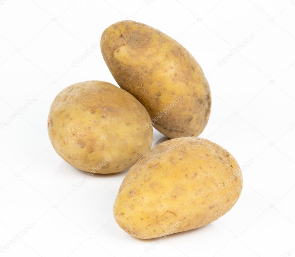 Bunch of potatoes on white background
