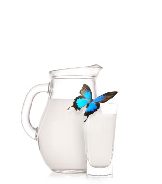 Milk jug and glass with exotic butterfly clipart