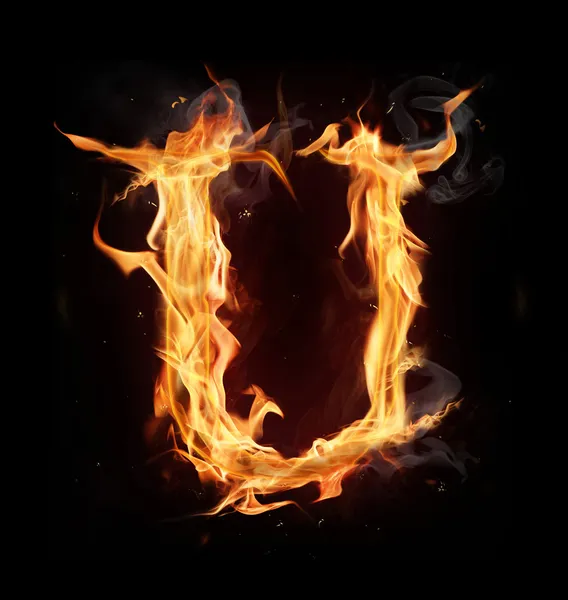 Fire alphabet letter "U" — Stock Photo, Image