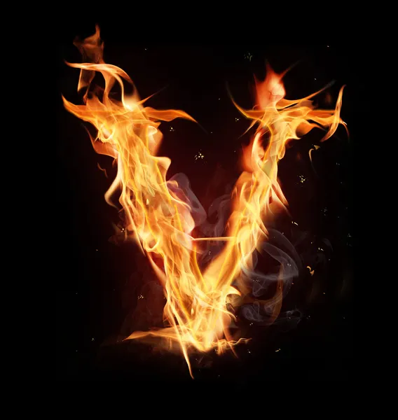 Feuer Alphabet Buchstabe "v" — Stockfoto