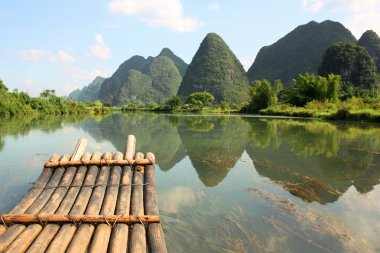 Bamboo rafting on Li-river, Yangshou, China clipart