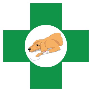 Veterinary cross sign with a dog image clipart