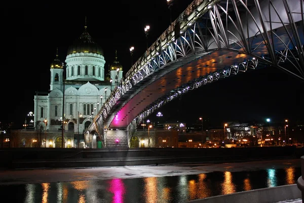 Noc rzeki Moskwy i katedry — Zdjęcie stockowe