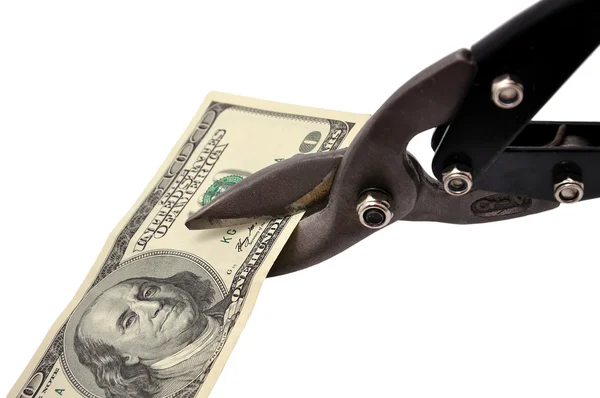 Nożyczki metalowe i Dolar — Zdjęcie stockowe