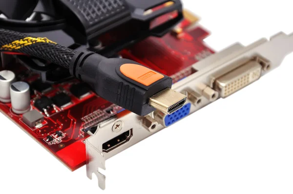 Video kort och HDMI-kabel — Stockfoto