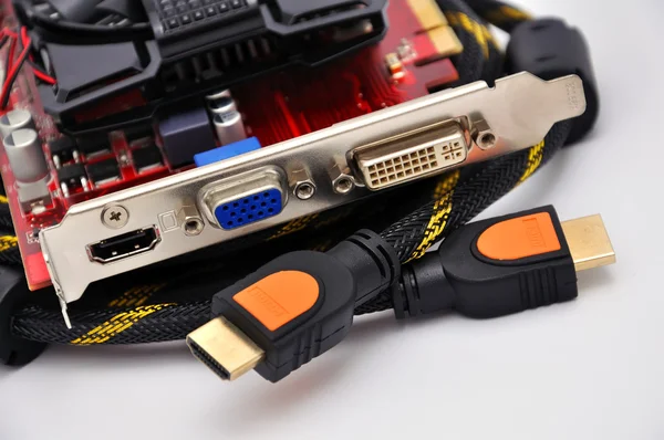 Video kartı ve HDMI kablosu — Stok fotoğraf