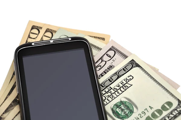 Touchscreen mobile phone and dollars — Stock Photo, Image