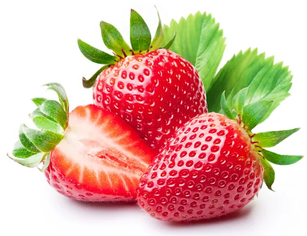 Erdbeeren mit Blättern. lizenzfreie Stockbilder