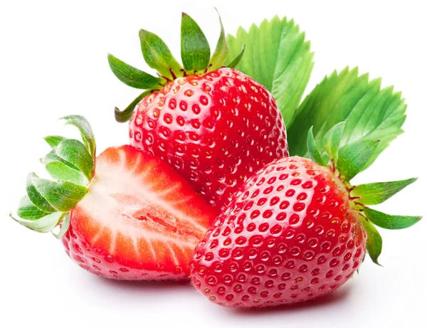 Fresas con hojas . Imágenes De Stock Sin Royalties Gratis