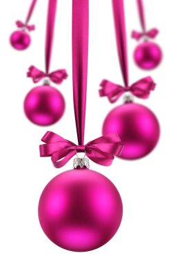 Christmas balls hanging pink ribbons on holiday. clipart